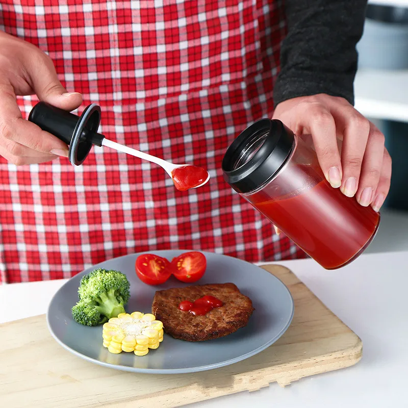 Кухонная бытовая влагостойкая банка для приправ крышка ложки встроенное стекло