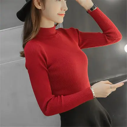 Ohclothing2019европейский зимний женский свитер с полувысоким воротником, тонкая белая рубашка, свитер с рукавами, тонкий женский свитер с коротким рукавом