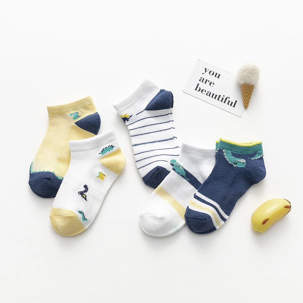Cotton Socks Cartoon Socks Children Socks 5Pairs/lot Summer Spring Baby Socks Cotton Animal Socks Dinosaur Cute Kids Mesh Colorful