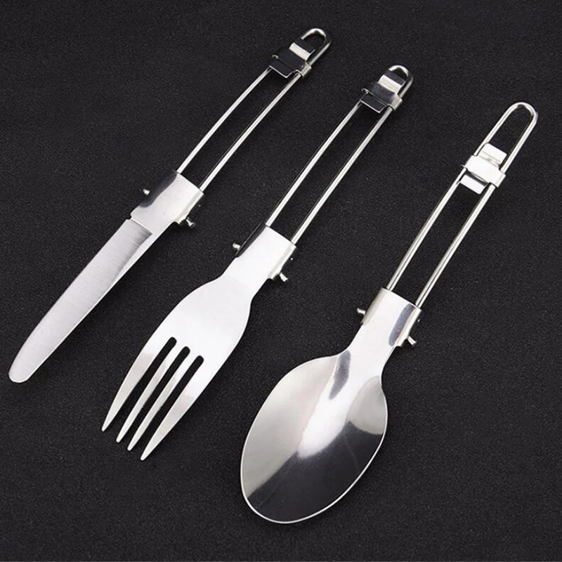 

Portable Folding Camping Backpacker Cutlery Set Stainless Steel Picnic Fork Knife Spoon Travel Tableware Set