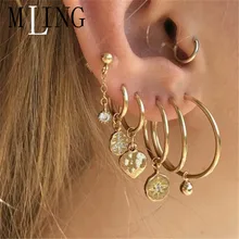 MLING 7 шт./компл. винтажные золотые серьги из сплава со стразами модные круглые серьги в форме сердца крест набор для женщин девочек