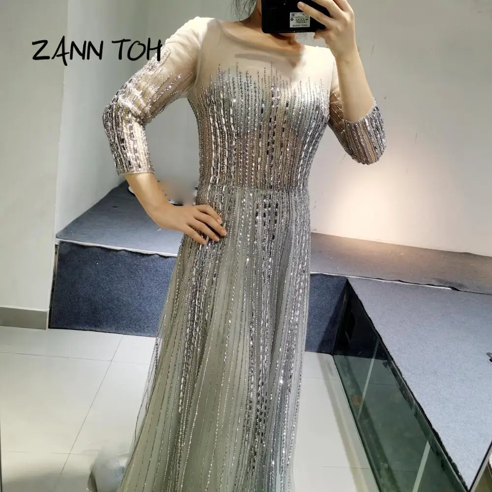 High Quality Gray Evening Dressses 2020 Elegant Beading Illusion Prom Party Gowns Plus Size Robe De Soiree | Свадьбы и торжества