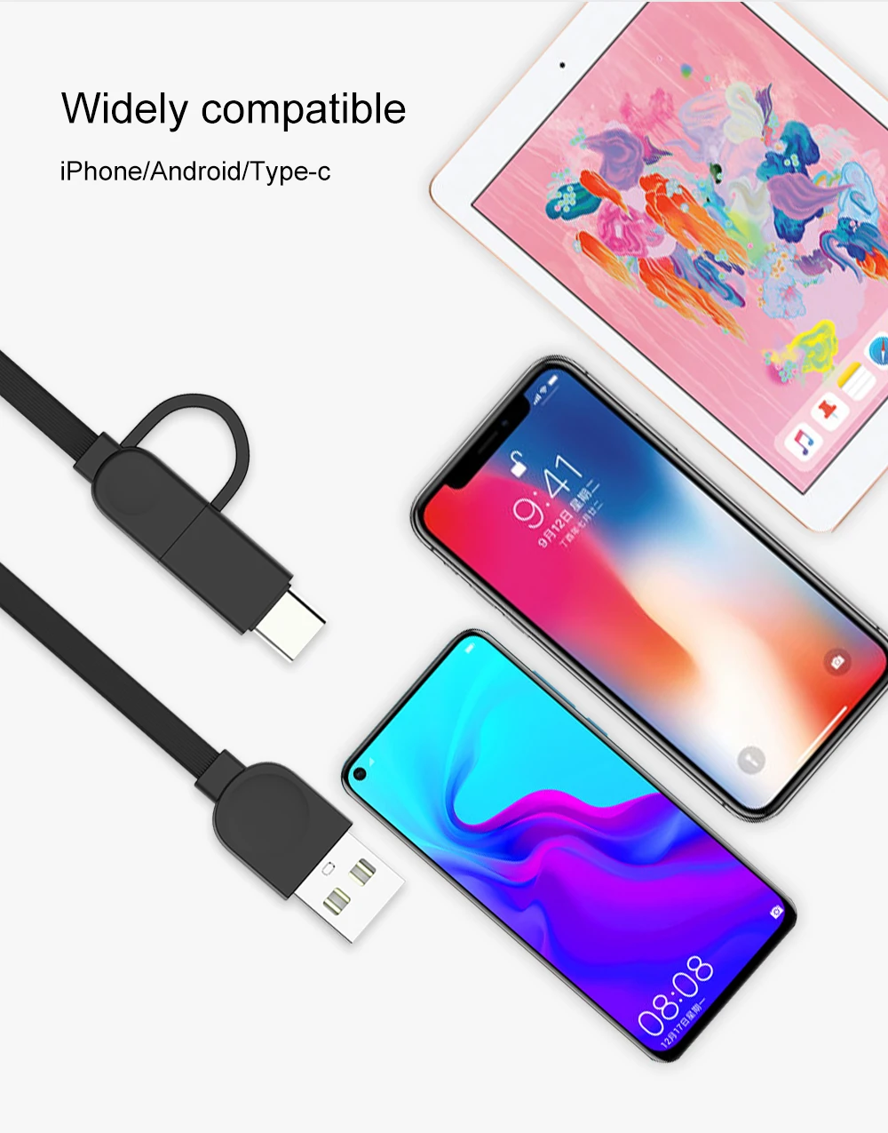 2 in 1 Micro USB+Type C Port Shrinking Cable for Samsung Xiaomi Huawei Retractable USB Charging Cable Portable USB C Data Cabo