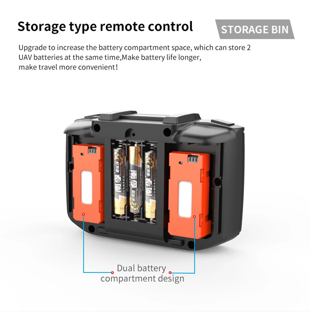 K5 Mini Drone, dual battery compartment design can store 2 uav batteries at the