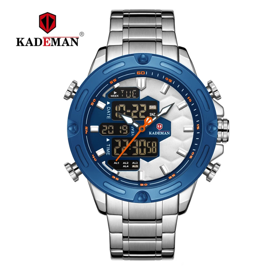 KADEMAN Mens Watch Quartz Analog LCD Digital Luxury Fashion Sport Wristwatch Waterproof Stainless Male Watches Relogio Masculino | Наручные