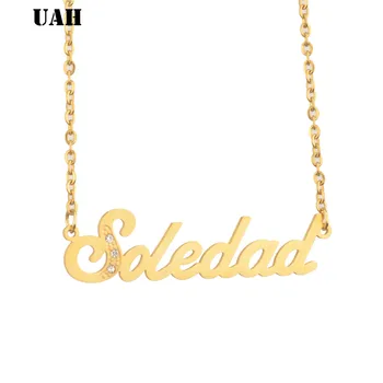 

UAH Soledad Name or Gold Color CZ Necklace Personalized Letter Necklace Name Jewelry For Women Accessories Girlfriend Gift
