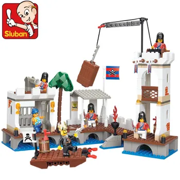 

SLUBAN 339Pcs Piece Pirates Caribbean Ship Attacked Port Royal Harbour Building Blocks DIY Bricks Toys for children brinquedos