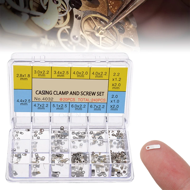 

240Pcs/Set Watch Casing Clamp Screw Movement Adapter Securing Washer Repair Part Tools With Box For ETA 2824 2836