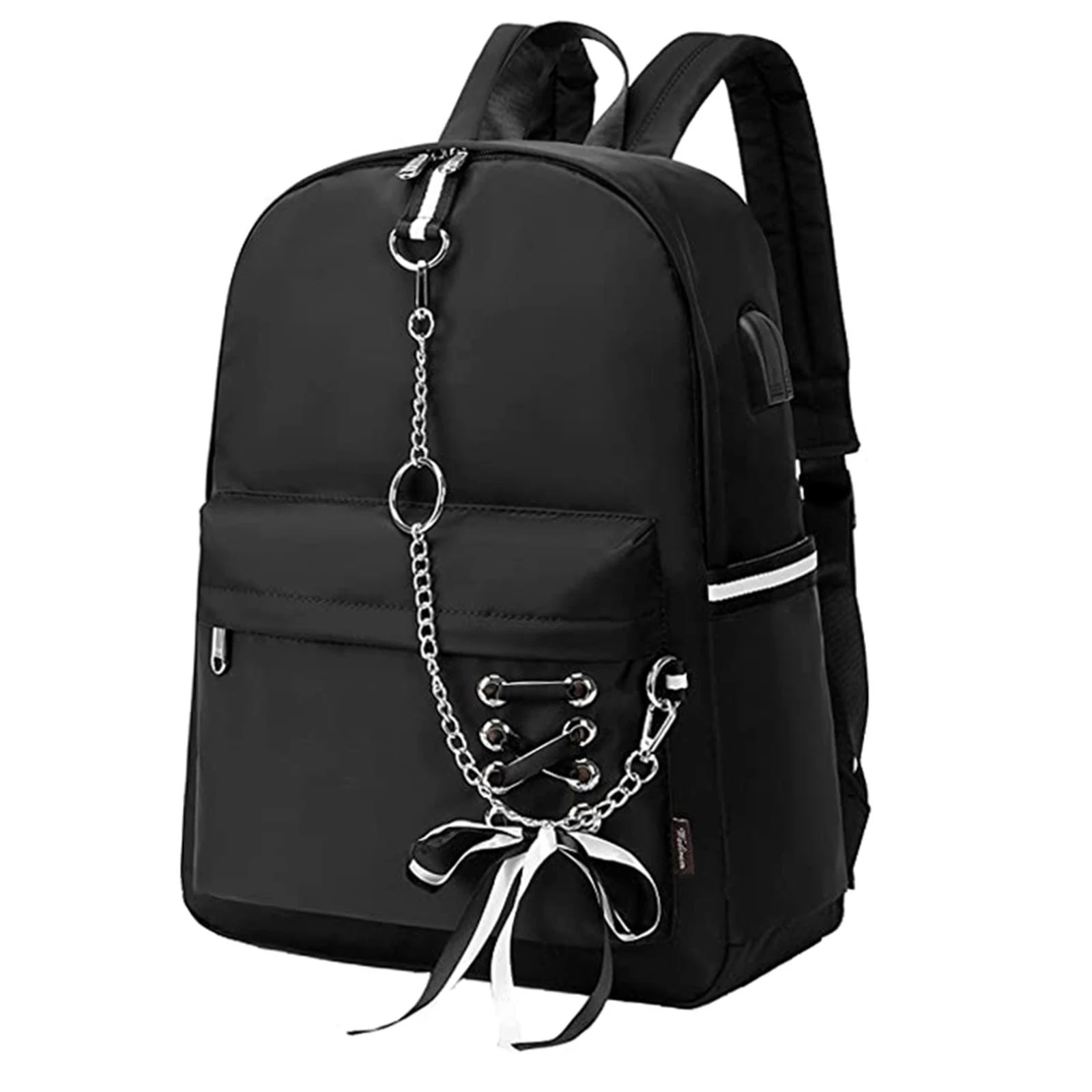 Mochilas escolares impermeables para adolescentes, morral de flores bonitas, mochilas negras para estudiantes, Bolsa Escolar con cadena de Metal|Mochilas| - AliExpress