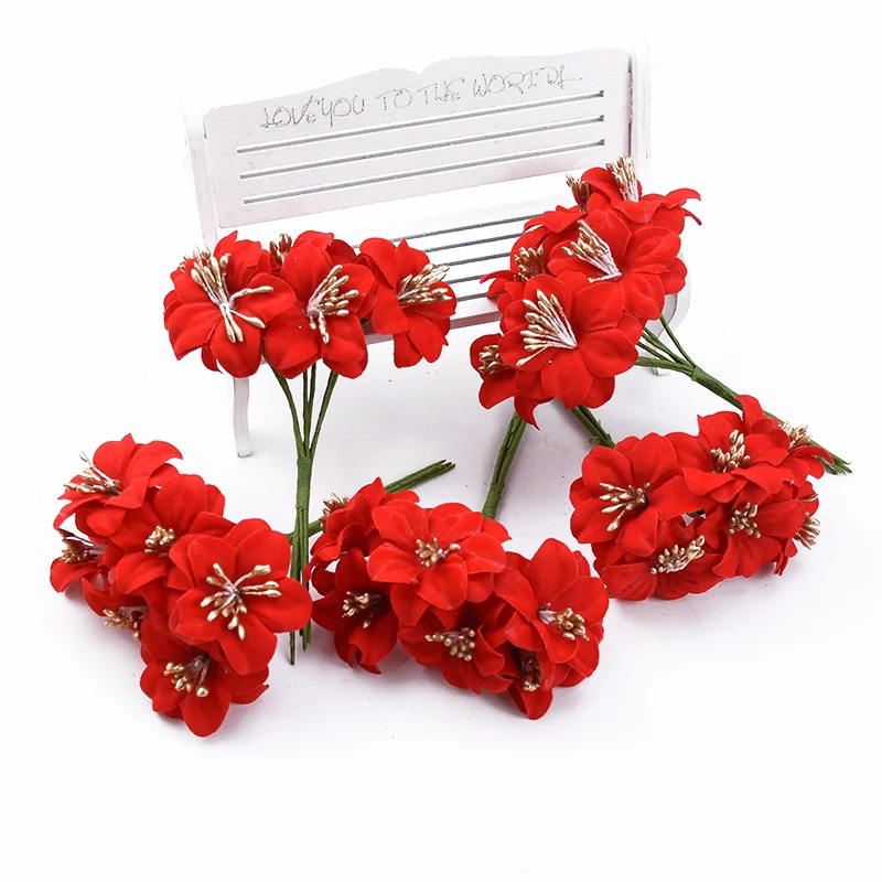 6 шт., красные искусственные цветы, свадебные декоративные цветы, рождественские венки, вазы для дома, искуственные цветы для декора