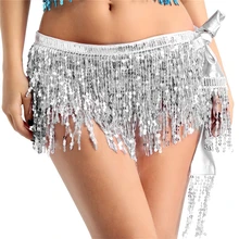 

Female Mini Skirt, Ladies Solid Color/ Contrast Color High Waist Sequins Tassel Skirt Short Dress for Summer