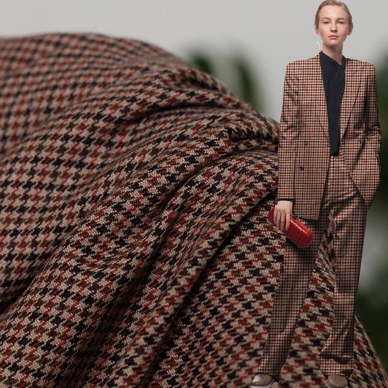 Ткань красная мелкая гусиная лапка камвольная шерстяная ткань шерстяные материалы осенние женские брюки швейная ткань портной