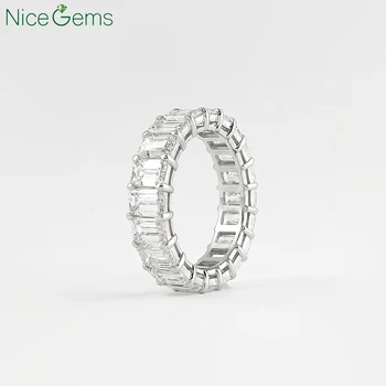 

NiceGems Solid 14K White Gold 6-7CTW Emerald Cut Moissanite Band Full eternity wedding band Stacking Matching band Bridal ring