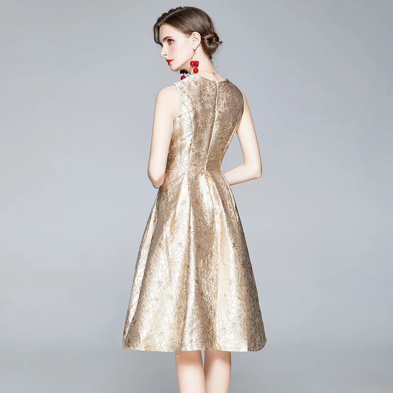Elegant Royal Golden Sleeveless Dress