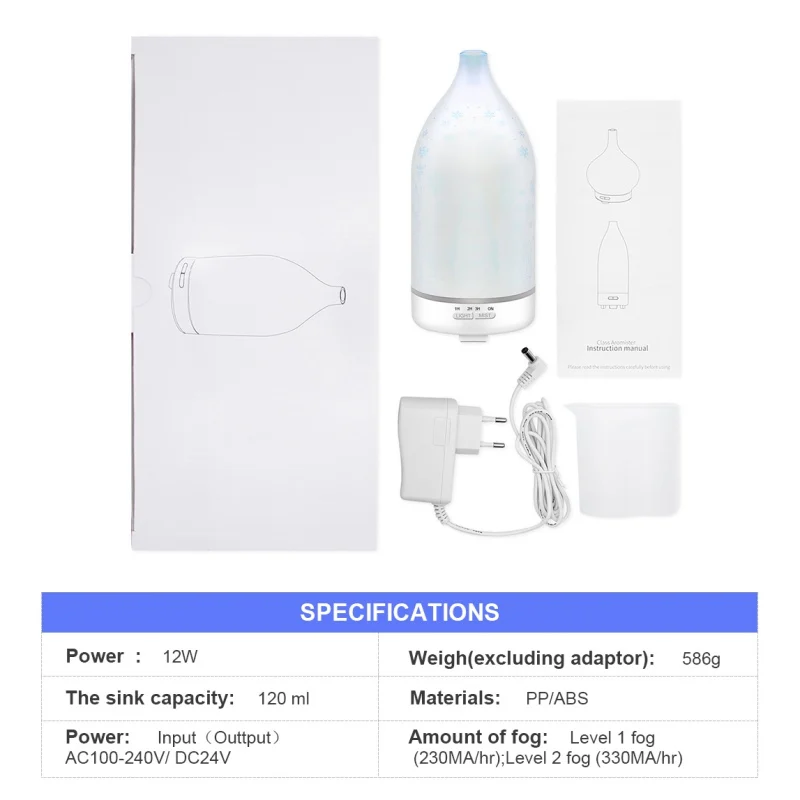 Ultrasonic Aromatherapy Oil Humidifier With Timer Setting Christmas 3D Glass Essential Oils Diffuser 7 Color Changing Nightlight