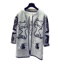 Корейский стиль, женский осенний кардиган, вязаный свитер, принт, Рождественский олень, кошка, рыба, звезда, вязаный свитер, кардиган, Feminino RH526