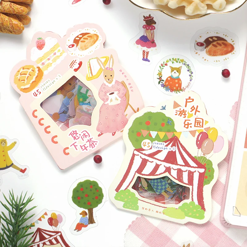 

Tianzi transparent pvc stickers, scrapbook labels, cute animals, stationery, for smart diaries, 45 pcs