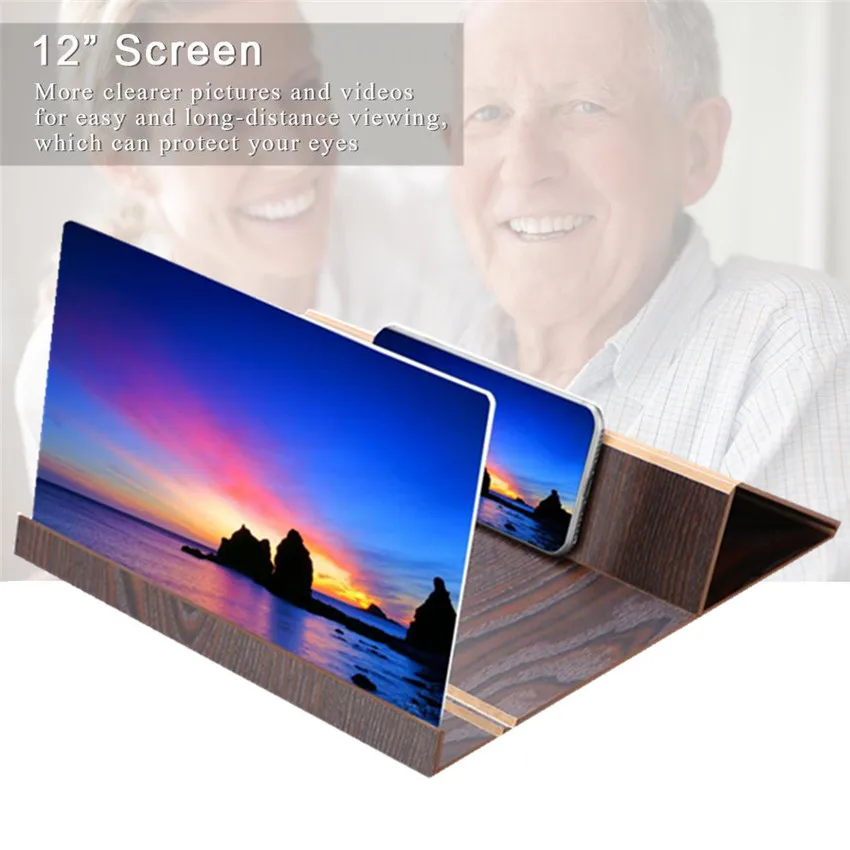 Stereoscopic Amplifying 12 Inch Desktop Wood Bracket Phone Video Screen Magnifier Amplifier Phone Holder Storage Dropshipping