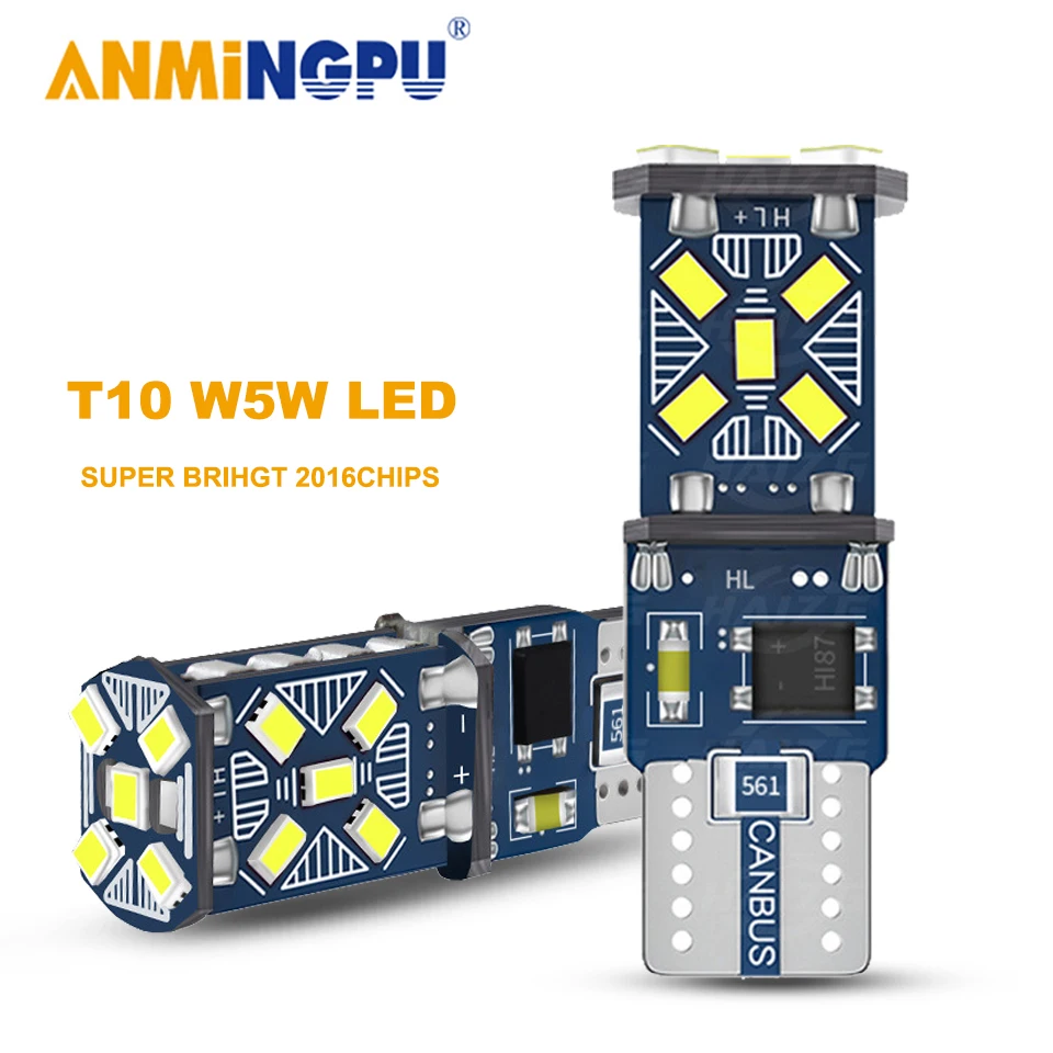 

ANMINGPU 2X Signal Lamp T10 Led Bulbs 2016Chips W5W Led Canbus 194 168 Interior Wedge Lights License Plate Light Dome Lamp 12V