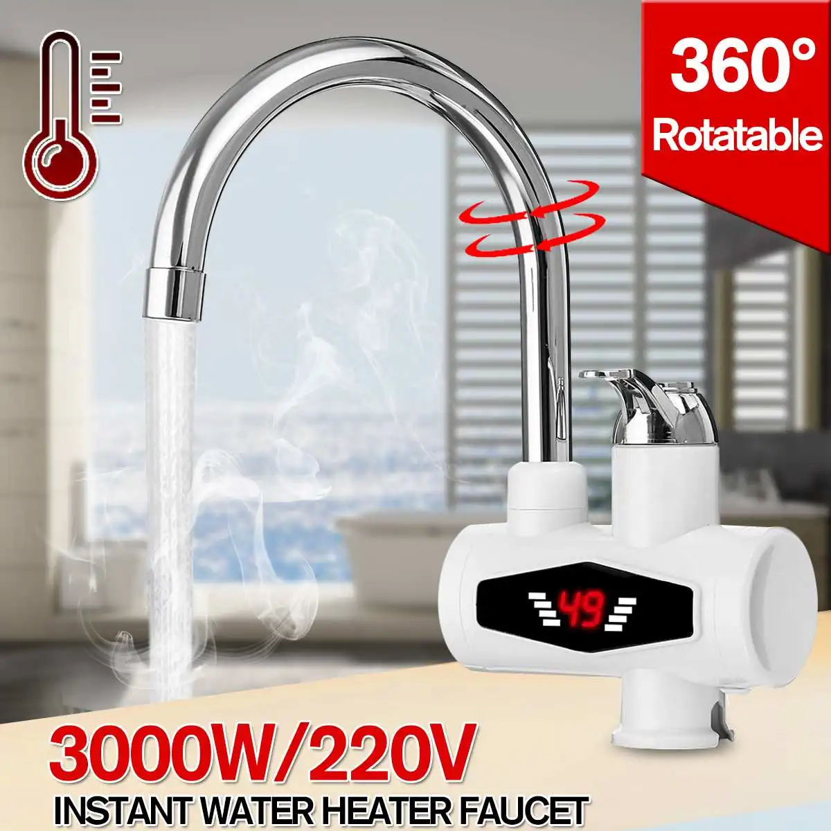 3000W Instant Tankless Electric Hot Water Heater Faucet Kitchen Instant Heating Tap Water Heater with LED AU Plug