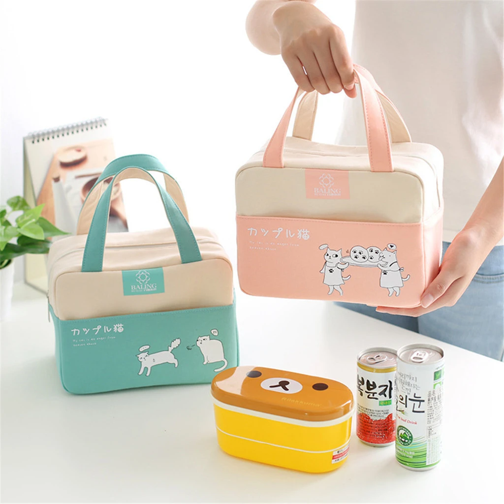 For Women/Kids/Men/Insulated Canvas Box Tote Bag Thermal Cooler Food Lunch Bags