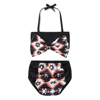 

2-4Y Kids Baby Girls swimwear two pieces Geometrical print Bow Swimsuit+shorts set Child sling Bikini beach Clothes Outfits A40
