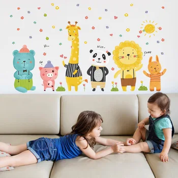 

Cheap Jungle Animals Wall Stickers For Kids Rooms Home Door Decor Cartoon Elephant Giraffee Wall Decals Pvc Mural Art Diy Poster