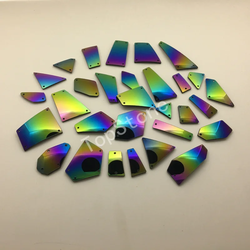 Many Shapes Sizes Rinbow Color Sewing Mirror Rhinestone Applique Flatback Acrylic Strass Sewn
