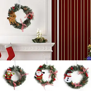 

Christmas Wreath Handmade Rattan Pendant Christmas Ornament Little Garland Christmas Snowman Santa Claus Tree Door Decoration