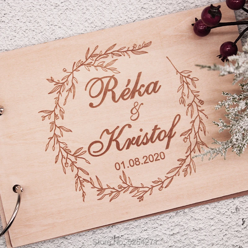 Wedding Guest Book Wood GuestBook Wedding Calligraphy Guest Book Rustic book Album Engraved