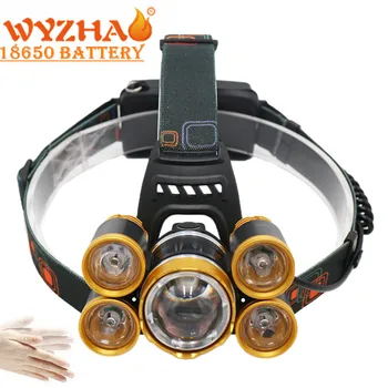 

ZOOM Headlamp 5 LED Lamp Bead XPE/T6 Camping Headlight 9000 lumens Flashlight Use18650 Battery Torch Lamp Fishing lights