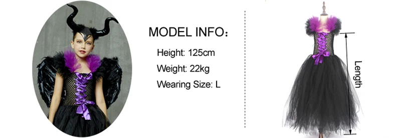 Kids Maleficent Evil Queen Girls Halloween Fancy Tutu Dress Costume Children Christening Dress Up Black Gown Villain Clothes (9)