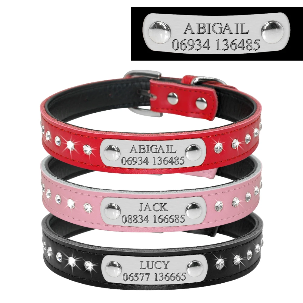 Personalized Cat Collar Bling Rhinestone Small Dog Cats Collars Free Custom Kitten Puppy Nameplate ID Necklace Pet Accessories 3