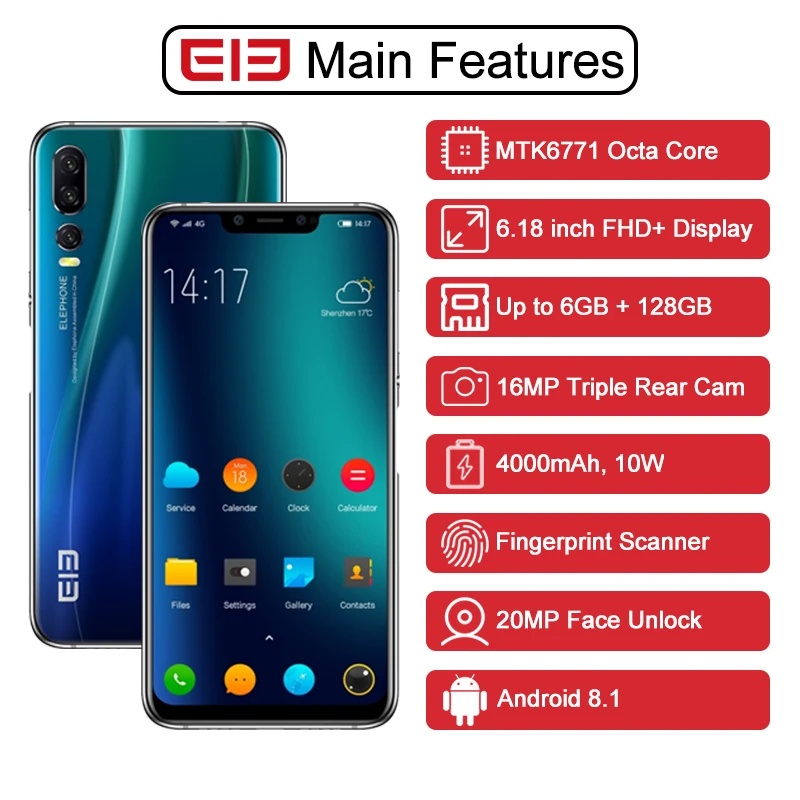 ELEPHONE A5 6 ГБ 128 Гб мобильный телефон MTK6771 Восьмиядерный 18 ''FHD + экран 20 Мп