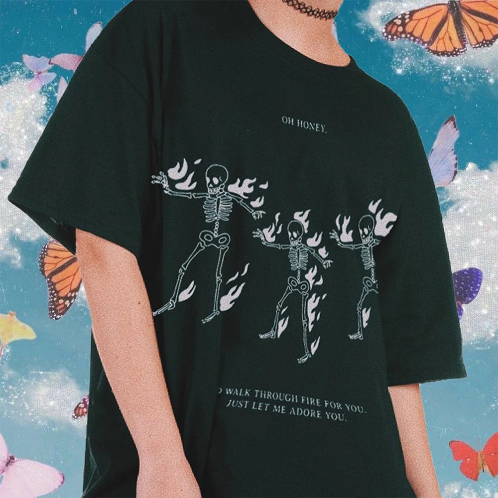 Camisetas de algodón para mujer, ropa estampado de "Oh Honey I 'd Walk with Fire for You Just Let Me Adore You", divertidas|Camisetas| - AliExpress