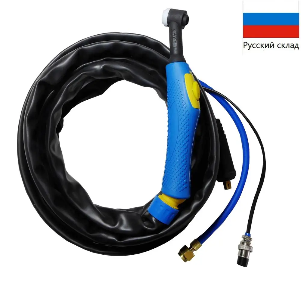 

WP9 WP-9 Air Cooled Argon Tig Welding Torch Bule Handle 4M Gas And Separate 10-25 Cable Plug