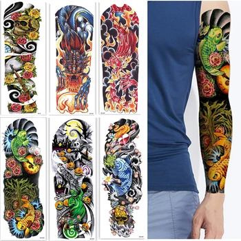 

Waterproof Temporary Tatoo Full Arm Fake Tattoo Sticker Fish Rose Prajna Tatto Tattoos Stickers Tatouage Art For Men Women Girl