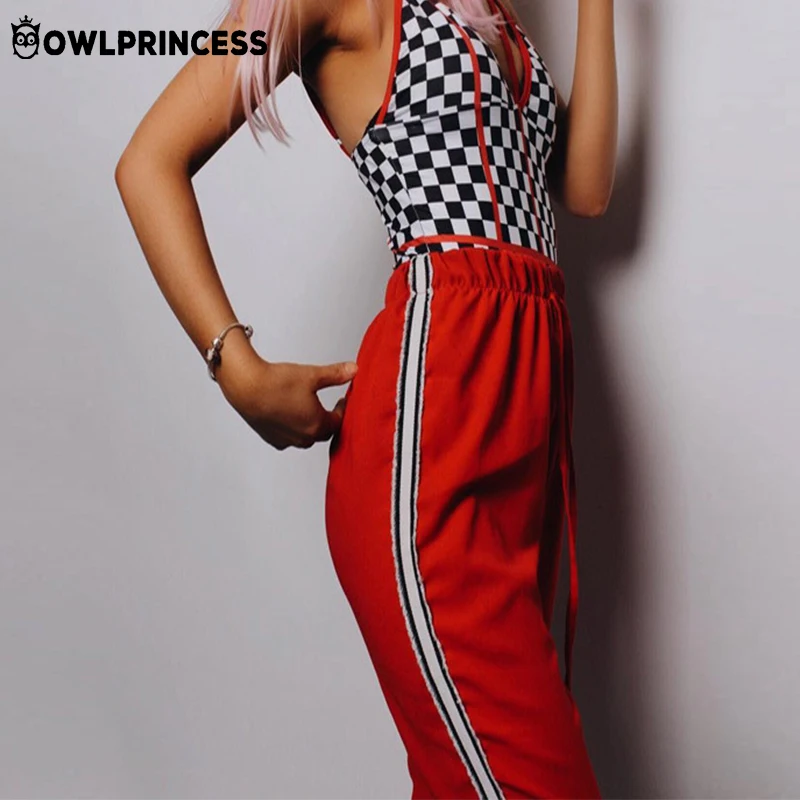  Madam clothing OWLPRINCESS Side Red Women Pants Sweatpants High Waist Knitted Trousers Casual Slim 