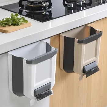 

Kitchen hanging foldable trash can Hanging trash can Small compact foldable trash can can be connected to the cabinet F4