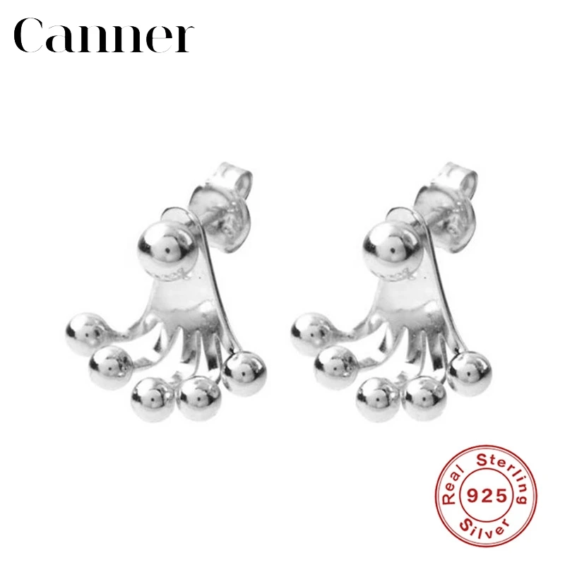 silver Настоящие 925 пробы серебряные серьги золотого и серебряного цвета с пятью шариками спереди и сзади Двухсторонние серьги-гвоздики с листьями для женщин - Окраска металла: silver