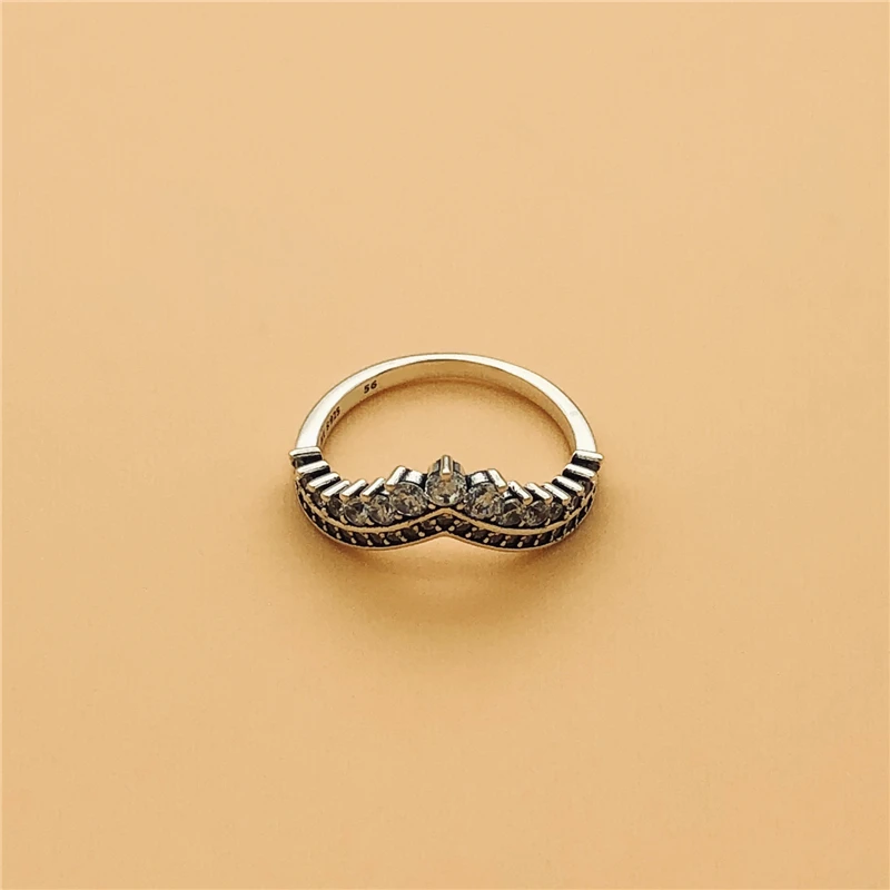 Cefuny Original 925 Sterling Silver Princess Wishbone Ring with Clear Cubic Zirconia Rose Gold Colour Autumn New Style