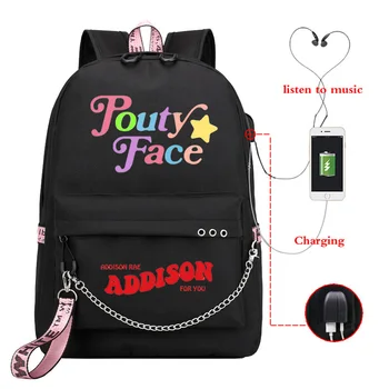 

Bookbag Cute Backpack ADDISON RAE:POUTY FACE School Bags for Teenage Girls USB Charge Laptop Back Pack Plecak Kids Bags for Boys