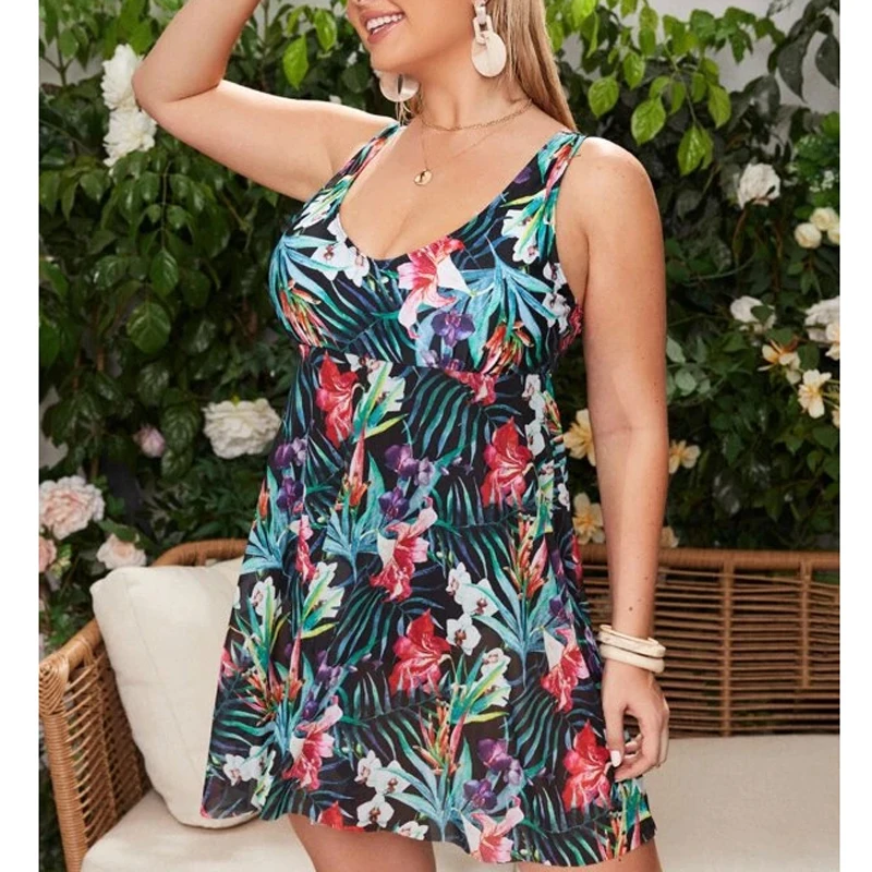 

2022 New 2PCS Large Size Tankini Plus Size XL-6XL Women One Piece Print Swimsuit Swimming Dress Beachwear Bathing Suit Swimwear