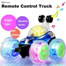 Coche teledirigido giratorio con música y Flash colorido para niños, juguete de camión con Control remoto, regalo para niños, 360
