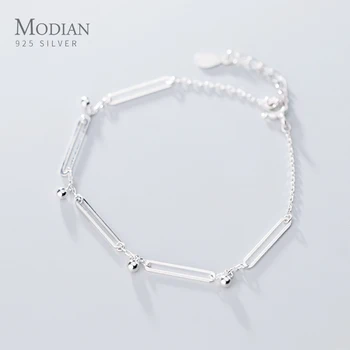 

Modian Geometric Rectangle Tiny Ball 925 Sterling Silver Bracelet for Women Fashion Adjustable Link Chain Bracelet Fine Jewelry