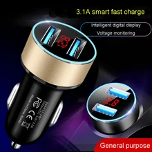 3.1A Dual USB Car Charger Quick Charge for Xiaomi Samsung iPhone 11 Tablet With LED Display Universal Mobile Phone Car-Charger