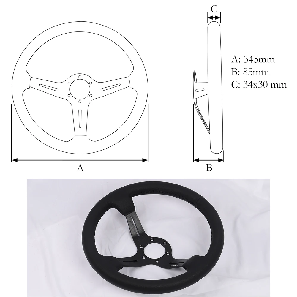 13.5Inch/345mm Racing Steering Wheel Real Leather JDM Style Drift Pc Game  Deep 85mm Steering wheel