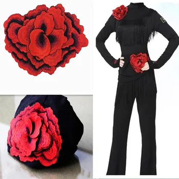 

SASKIA 2Pcs High Quality Red Peony Embroidery Patches Applique African Lace Fabric 3d Flower Sew Dance Dress Clothing Patch Diy