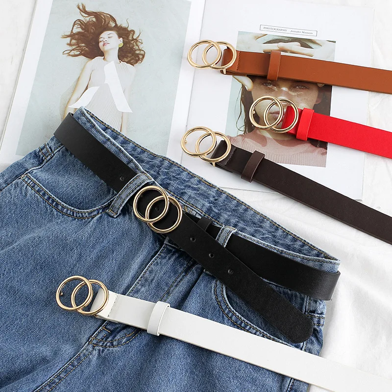 

GG Section Net Red Double Circle Wide Belt Ladies Simple Wild Decorative Belt Men and Women Jeans Belt