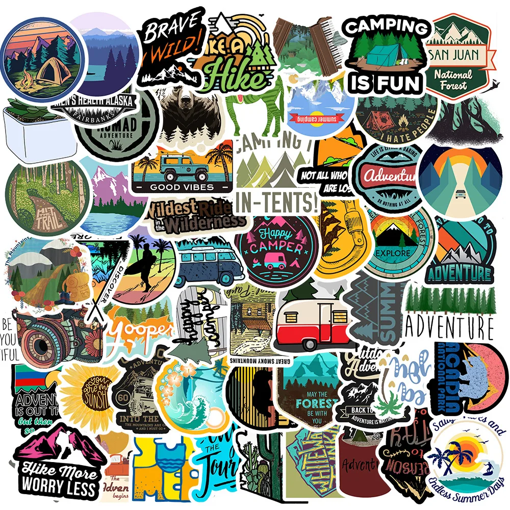 

50/100Pcs Camping Travel Landscape Stickers Outdoor Adventure Climbing Travel Waterproof Sticker DIY Suitcase Laptop Bicycle